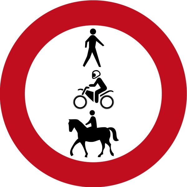 MTB verbodsbord Wandelen Motorcrossen Paardrijden