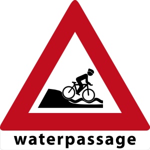 MTB waarschuwingsbord Waterpassage