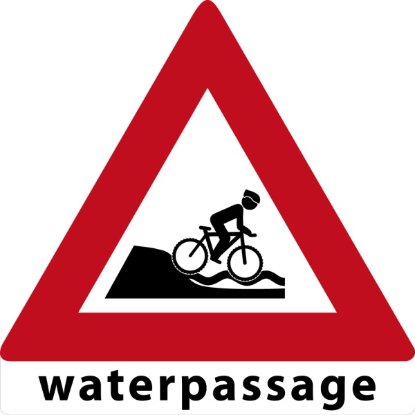 MTB waarschuwingsbord Waterpassage