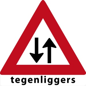 MTB waarschuwingsbord Tegenliggers