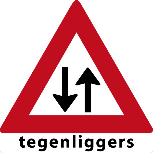 MTB waarschuwingsbord Tegenliggers